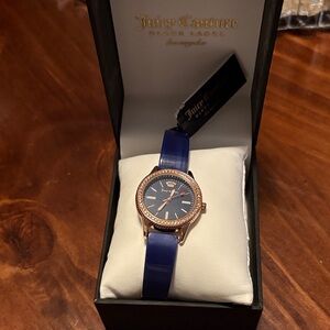 Juicy Couture Blue Strap Rose Gold Crystal Accent Watch